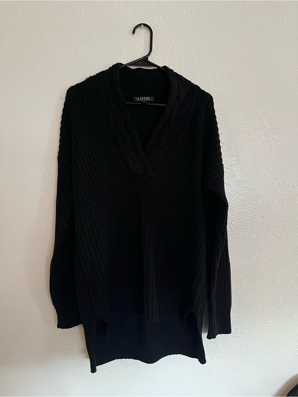 Lauren Ralph Lauren Black V-Neck Cable Knit Sweater